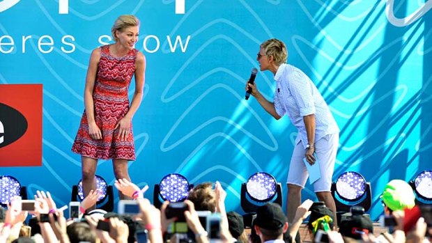 Ellen DeGeneres, with wife Portia de Rossi, performed for a huge crowd at Birrarung Marr.