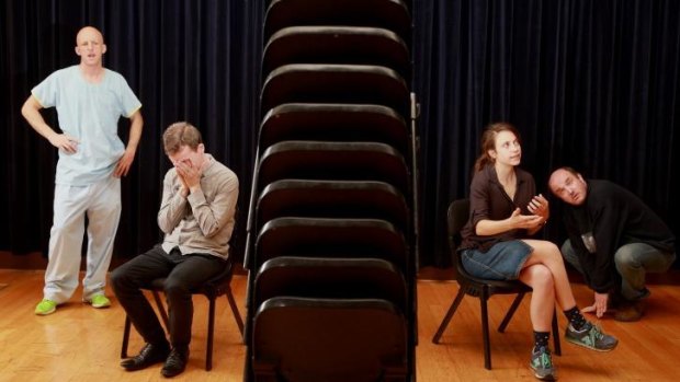 Theatrical exploration: David Woods, Jon Haynes, Nicola Gunn and Ben Grant in rehearsal for <i>The Eradication of Schizophrenia in Western Finland</i>.