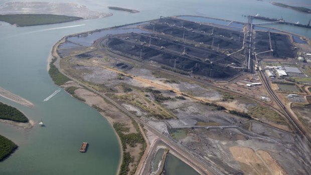 Aerial Views of coal terminal Gladstone Harbour.
