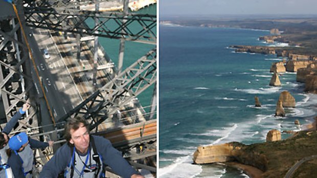 Holiday at home ... in Sydney, try the BridgeClimb (L) or explore Victoria's Great Ocean Road from Melbourne.