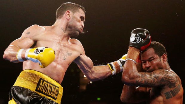 Anthony Mundine on his way to victory over Shane Mosley.