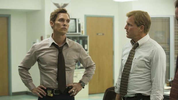 Are they really that funny? Matthew McConaughey as Rust Cohle and Woody Harrelson as Martin Hart in <i>True Detective</i>.