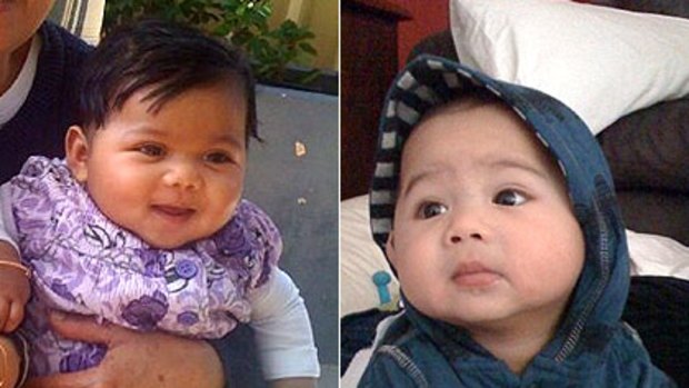 A picture of seven-month-old twins Sophie (left) Lachlan Ariyaratnam posted on Facebook. The babies were found dead at their Cloverdale home yesterday.