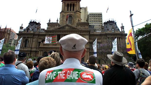 Protest ... Rabbitohs' fans at the Save the Game rally in 2000.