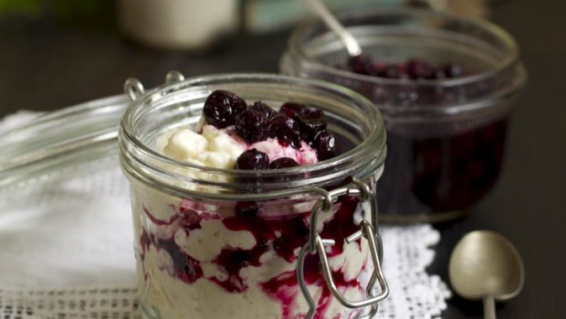 Stewed blueberries with rice pudding from Mr Wilkinson's Favourite Vegetables.