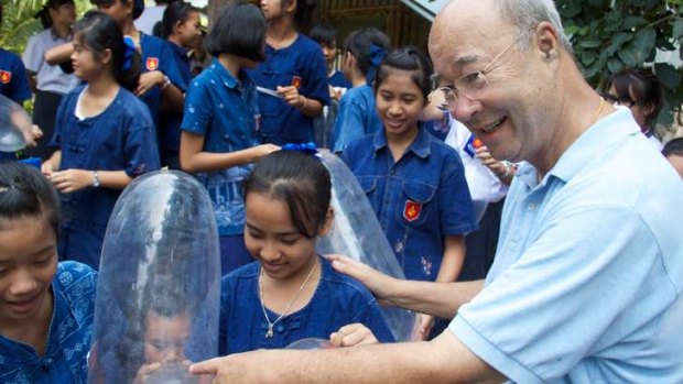 Campaign ... Mechai Viravaidya blows up condoms for schoolchildren. He believes people have stopped practising safe sex because they have stopped talking about it.