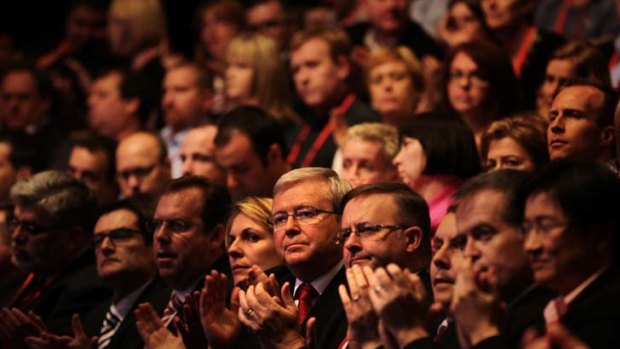 Power brokers ... delegates, including Kevin Rudd, centre, at the Labor Party conference.