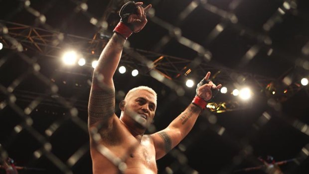 Sydney-based UFC heavyweight Mark Hunt celebrates a victory over Chris Tuchscherer at UFC 127 in February, 2011.