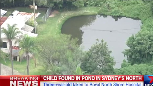 The three-year-old was pulled from a pond at the Ingleside home. 