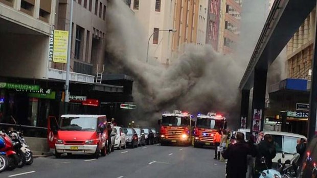 A fire at the corner of Liverpool and Pitt streets in Sydney's CBD.