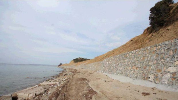 Controversial &#8230; the sea wall, which is being revegetated, in its final state.