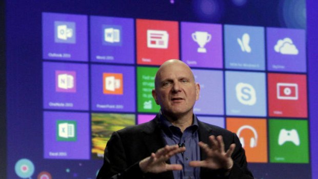 Big push ... Microsoft CEO Steve Ballmer gives his presentation at the launch of Microsoft Windows 8.