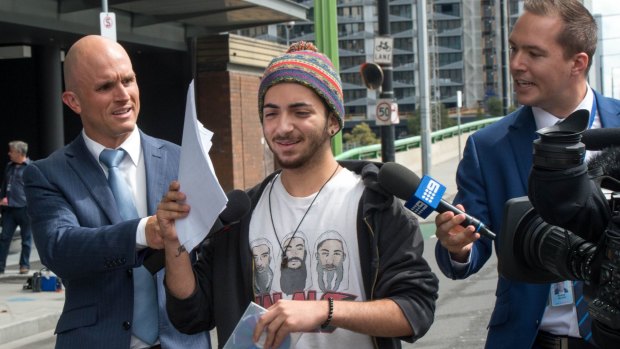 Arman Jalal leaving the West Melbourne Police station. Arman and Max Jalal and a 16-year-old co-accused appeared in court Thursday over their prank videos. 