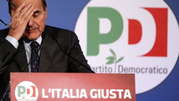 No closer to forming a workable coalition ... Pier Luigi Bersani at a news conference in Rome on Tuesday.