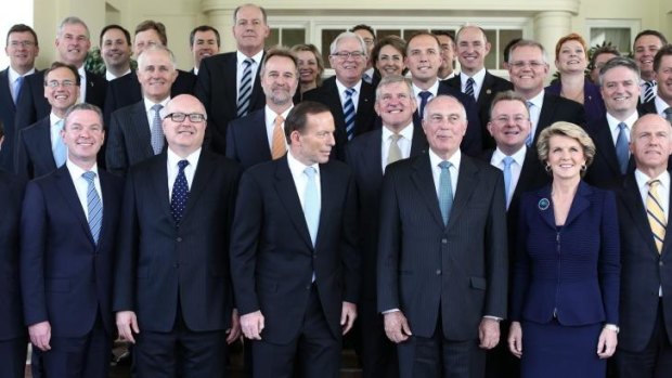Making the grade? The Coalition ministry at their Government House swearing in one year ago.