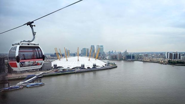 The Emirates Air Line crosses the Thames.