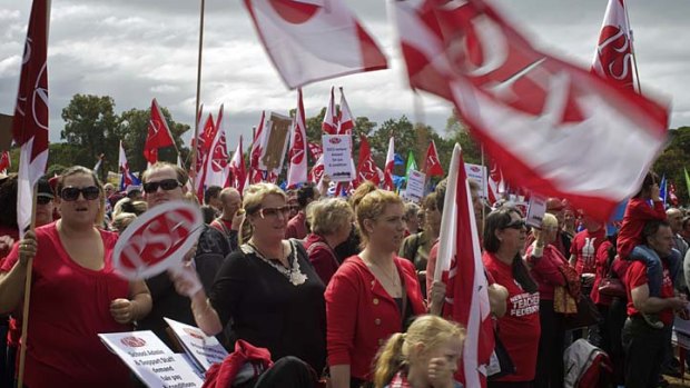 Public servants filled the streets last year to protest against the NSW government's planned cuts to wages.