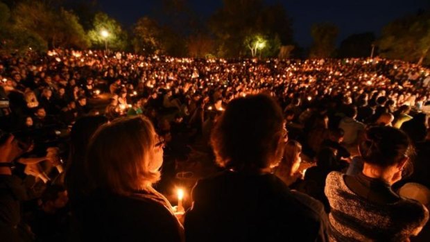 Students gathered for a candlelight vigil on the University of California Santa Barbara campus,