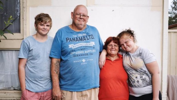 <i>Struggle Street</i> participants: Ashley (second left) and Peta (third left) Kennedy and their family. 