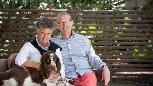 Dr Ian McPhee with wife Kath and their dog Jack at their home in northern NSW. 