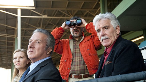 Three horses have died on the set of HBO's <i>Luck</i>, starring Dustin Hoffman (second from left).