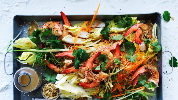 Prawn and cabbage salad with sesame dressing.