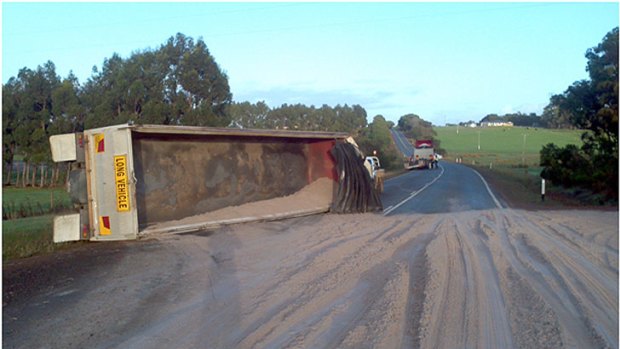A cyclist was injured after being struck by this road train near Albany this morning.