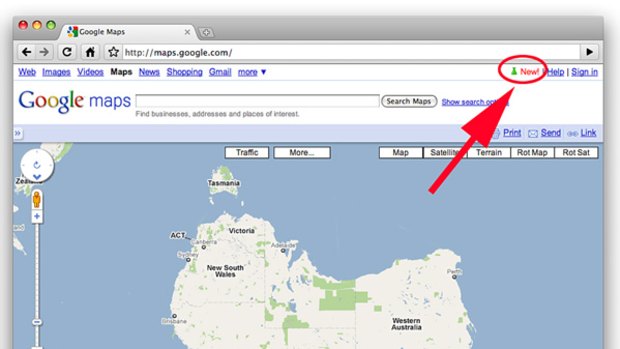 Down under and upside down. A new feature on Google Maps allows users to rotate maps. Just click the "new" link, circled, to find out what's on offer.