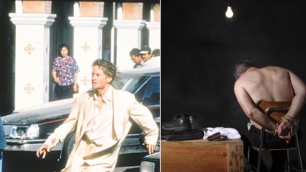 No kidding ... (right) for about $1600, you can be seized by strangers, bundled into a car, bound and gagged, and kept in a cellar for four hours, much like the 1997 film <i>The Game</i> (left), which starred Michael Douglas.