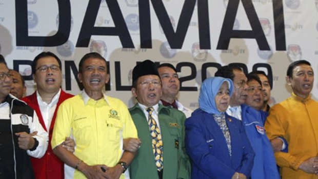 Keep it peaceful...party leaders gather in Jakarta.