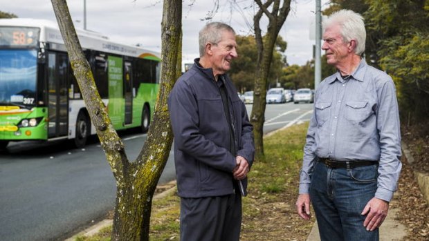 Terry Ross and Peter Donnellan at the site of a bus crash 30 years on.