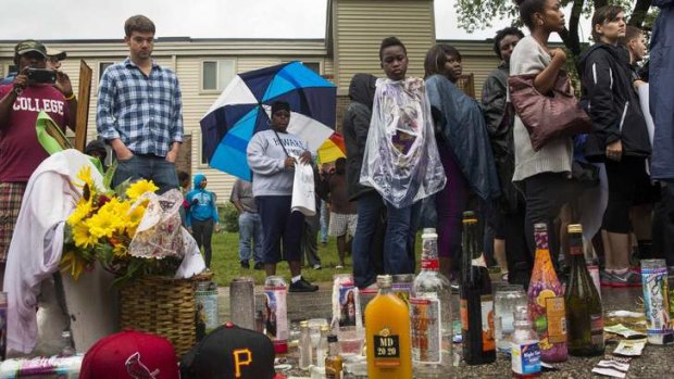 A memorial erected on the site where teenager Michael Brown was shot in Ferguson, Missouri.