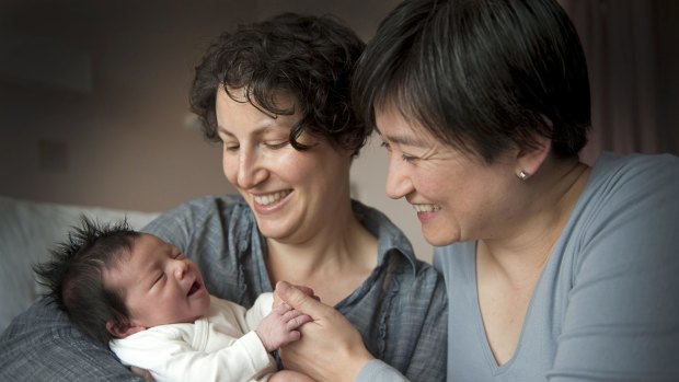 Penny Wong with partner Sophie Allouache and their daughter, Alexandra, in 2011.