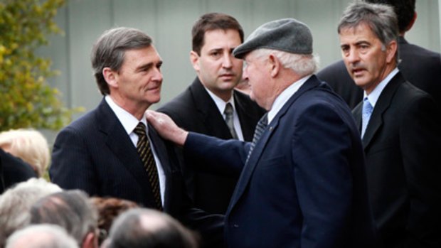 Premier John Brumby at the funeral of his father Malcolm in Coleraine yesterday.