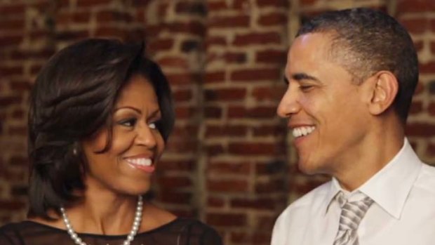 Democratic date &#8230; Michelle and Barack Obama in a still from the video, in which they remember their first date fondly, including a visit to the Art Institute of Chicago.