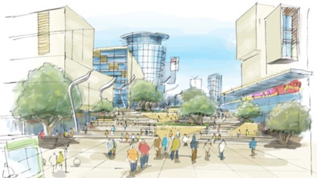 An artist's impression of one of the redeveloped squares in the Link project to connect Perth and Northbridge.