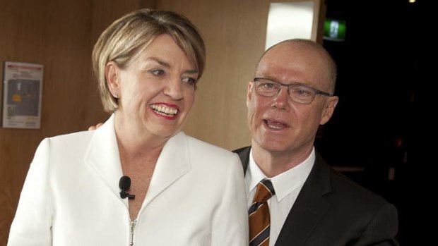 Anna Bligh flanked by husband Greg Withers.