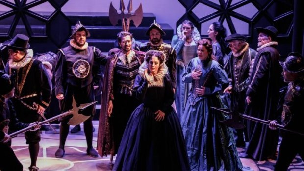 Elena Xanthoudakis (centre) and the cast of Melbourne Opera's Maria Stuarda.