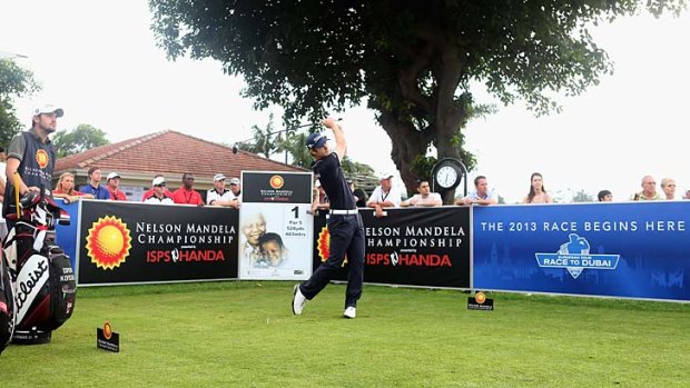 Espen Kofstad of Norway tees off on the first hole during the first round of The Nelson Mandela Championship at the Royal Durban Golf Club on Saturday.