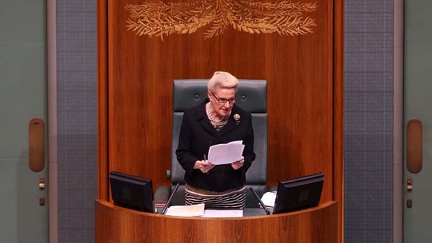 Madam Speaker Bronwyn Bishop made a statement to the House during question time at Parliament House on Tuesday.