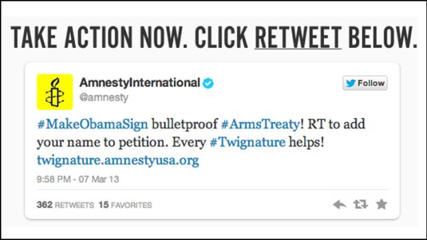 Slacktivism?: Amnesty International's Twignature petition.