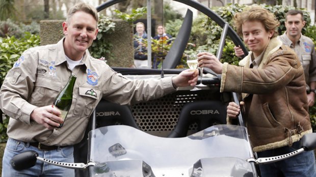 Skycar's  Neil Laughton (left) with  inventor Giles Cardozo.