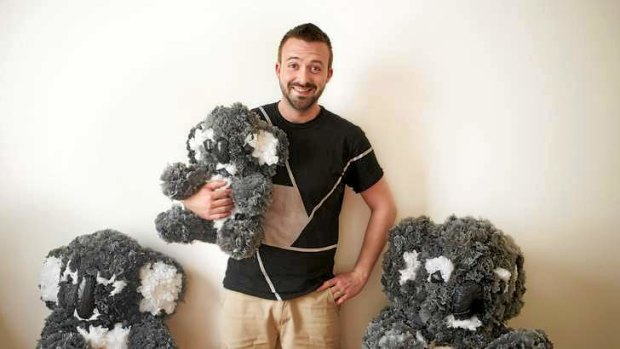 Aaron McGarry with his koala sculptures for the City of Moreland's MoreArt festival.