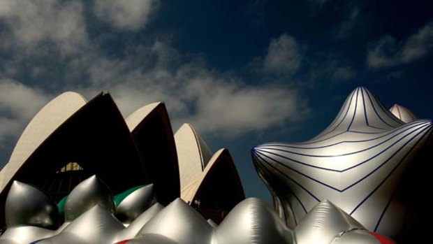 Wind your way through inflatable art ... Mirazozo - Architects of the Air opens on the Opera House forecourt today.