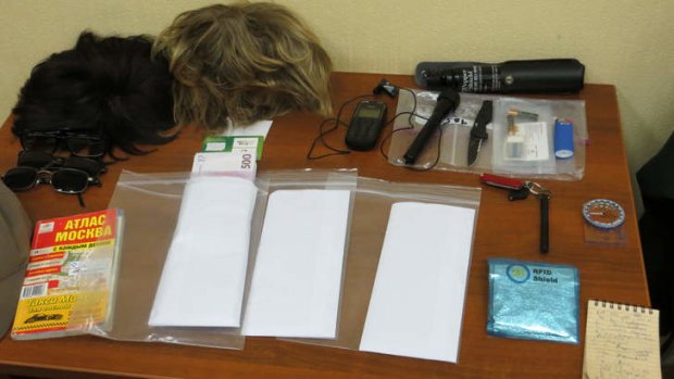 Part of the equipment, including wigs and spying gadgets, Russia says Ryan Fogle was carrying.