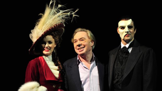 Andrew Lloyd Webber with stars Anna O'Byrne and Ben Lewis.