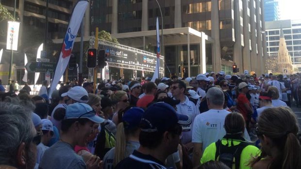 Competitors amass at the start of the City to Surf today.