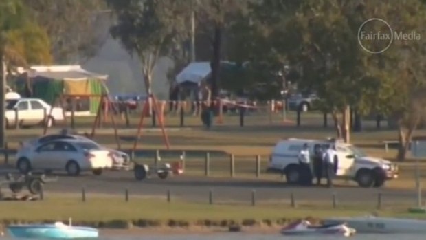 Lake Dyer, west of Ipswich, where an eight-year-old girl drowned on Sunday afternoon. Photo: Nine News.