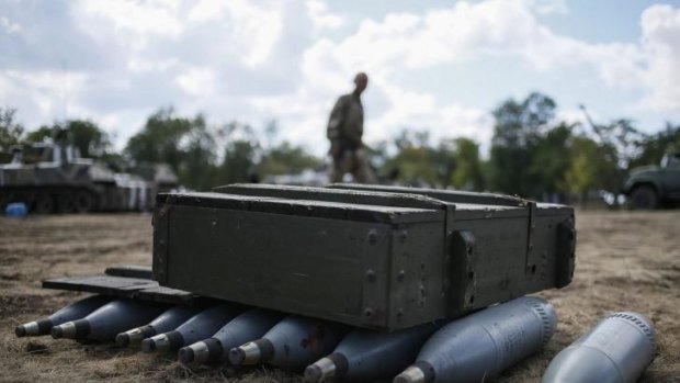 Shells in a Ukrainian army camp near Debaltseve in Donetsk.