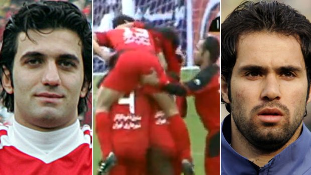 Immoral acts ... Iranian footballers  Sheys Rezaei  (left) and Mohammad Nosrati. Iran's football federation has imposed indefinite bans on the two players for their "inappropriate" behaviour during goal celebrations.